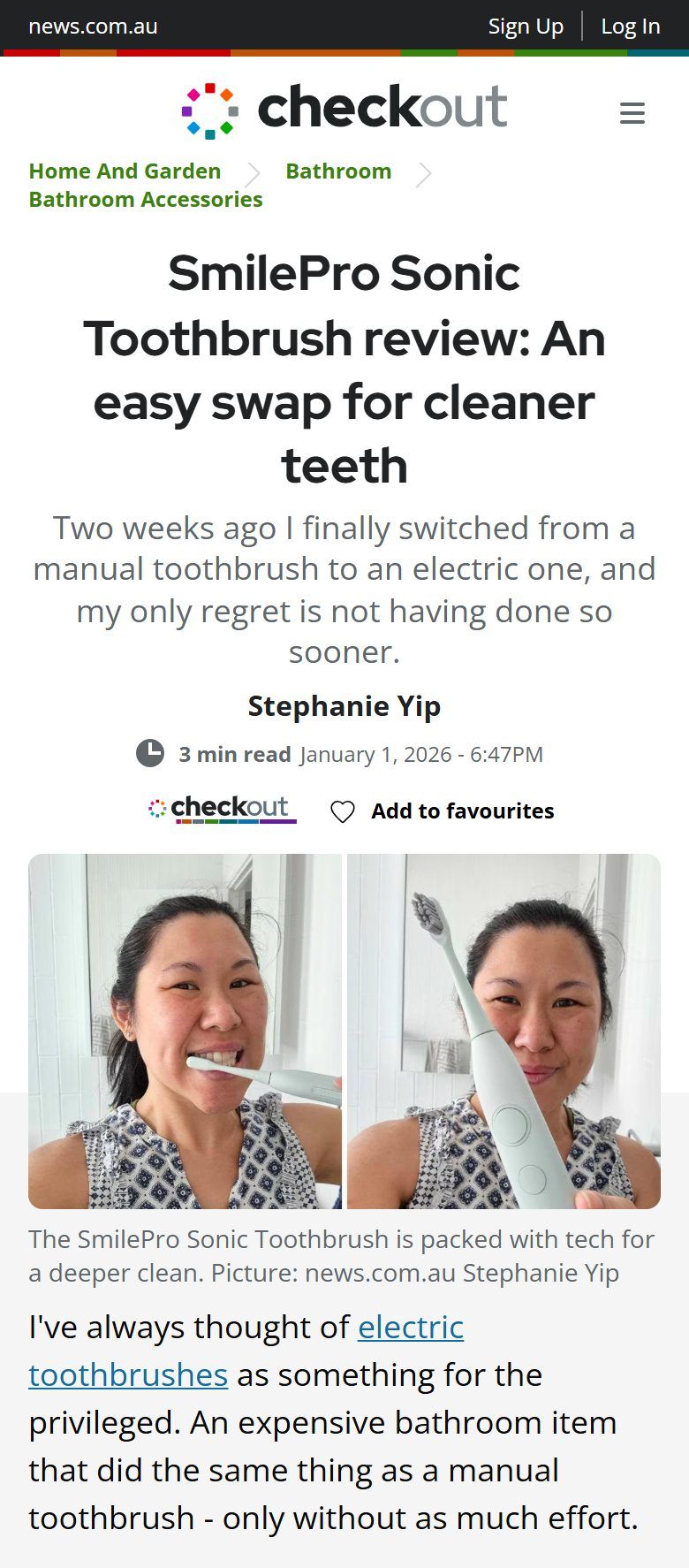 news.com.au: SmilePro Sonic Toothbrush review: an easy swap for cleaner teeth